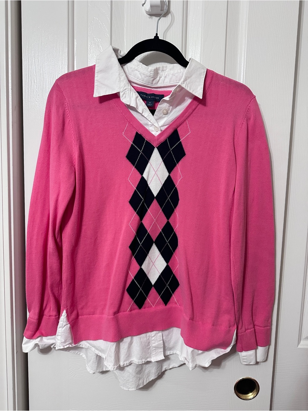 Tommy Hilfiger Pink Argyle V-Neck Sweater